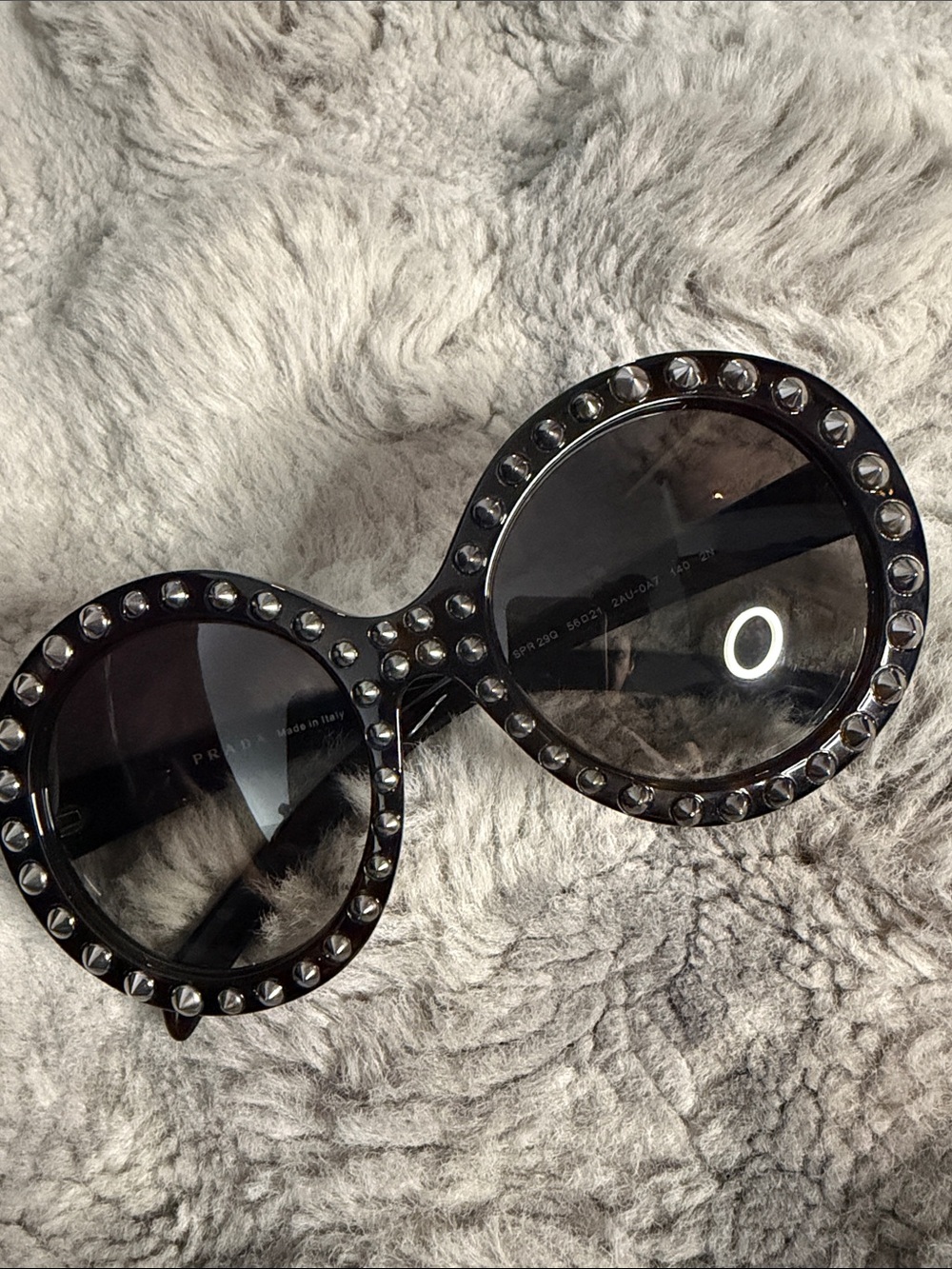 Prada Black Round Sunglasses with Silver Stud Accents - Picture 3 of 12